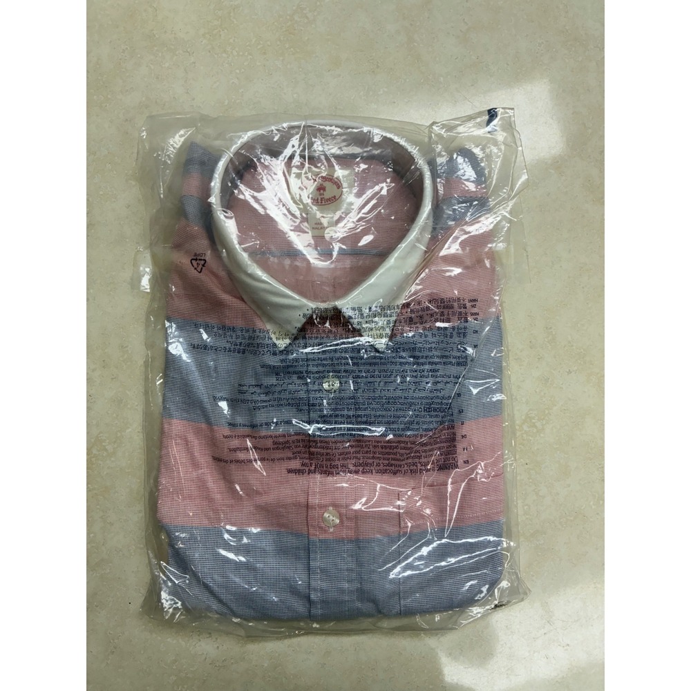 Brooks Brothers Red Fleece Mens Medium horizon Red Blue Striped Gingham Shirt
